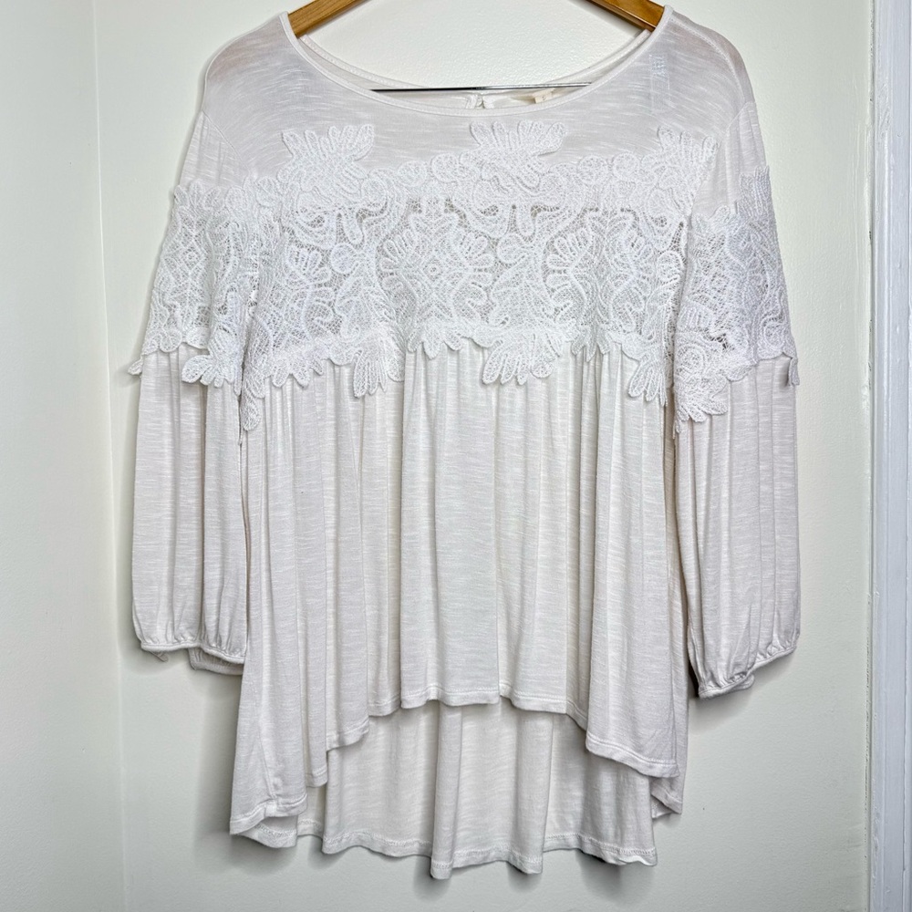 Adiva Flowy Crochet Lace Detail Boho Top High Low Women’s Size Large Summer